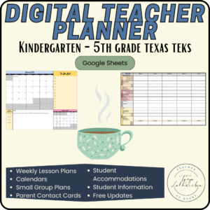 Digital Teacher Binder | Planner (TEKS Drop Down Menu) Kindergarten - 5th Grade