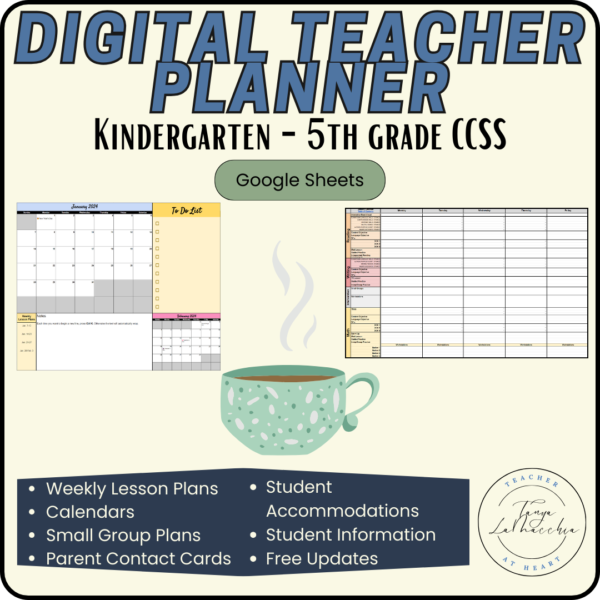 Digital Teacher Binder | Planner (CCSS Drop Down Menu) Kindergarten - 5th Grade