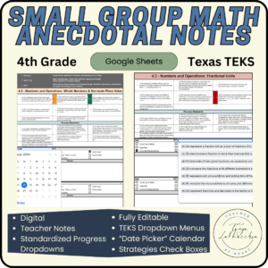 4th Grade Digital Anecdotal Notes Template | Guided Math Texas TEKS