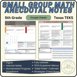 5th Grade Digital Anecdotal Notes Template | Guided Math Texas TEKS