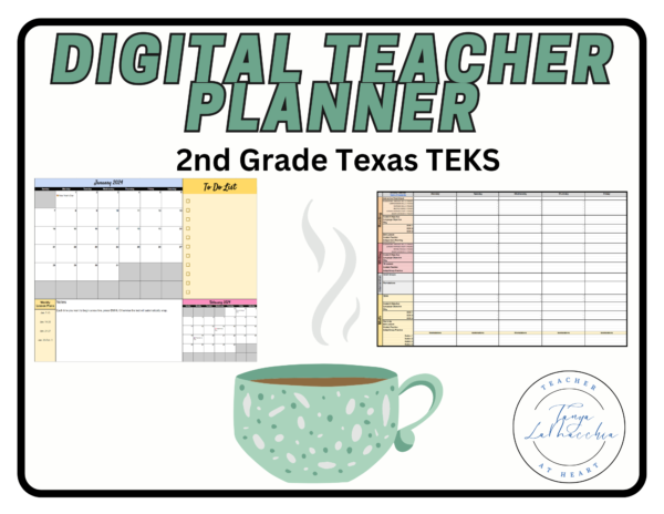 2nd Grade Digital Teacher Planner (Texas TEKS Drop Down Menu in Lesson Plans)