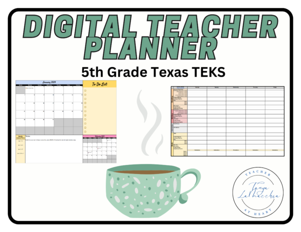 5th Grade Digital Teacher Planner (Texas TEKS Drop Down Menu in Lesson Plans)