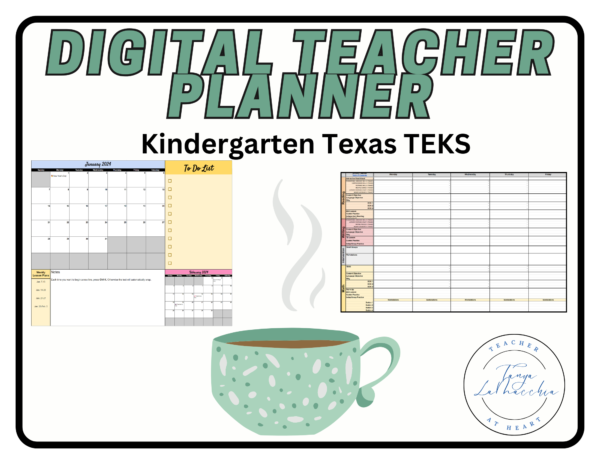Kindergarten Digital Teacher Planner (Texas TEKS Drop Down Menu in Lesson Plans)