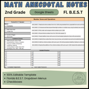 2nd Grade Math Anecdotal Notes Template | Google Sheets | Florida B.E.S.T.