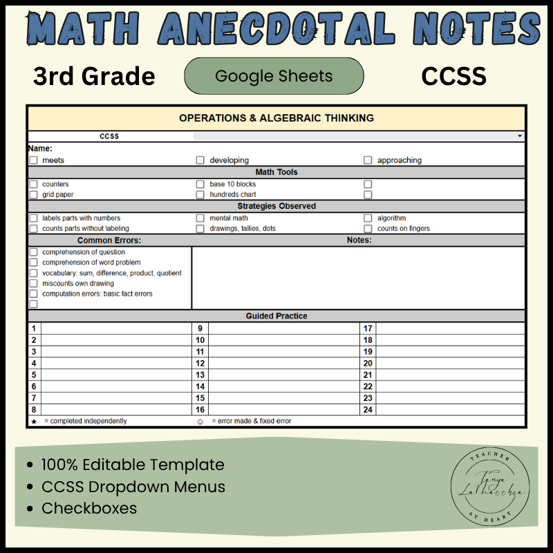 3rd Grade CCSS Math Anecdotal Notes Cover