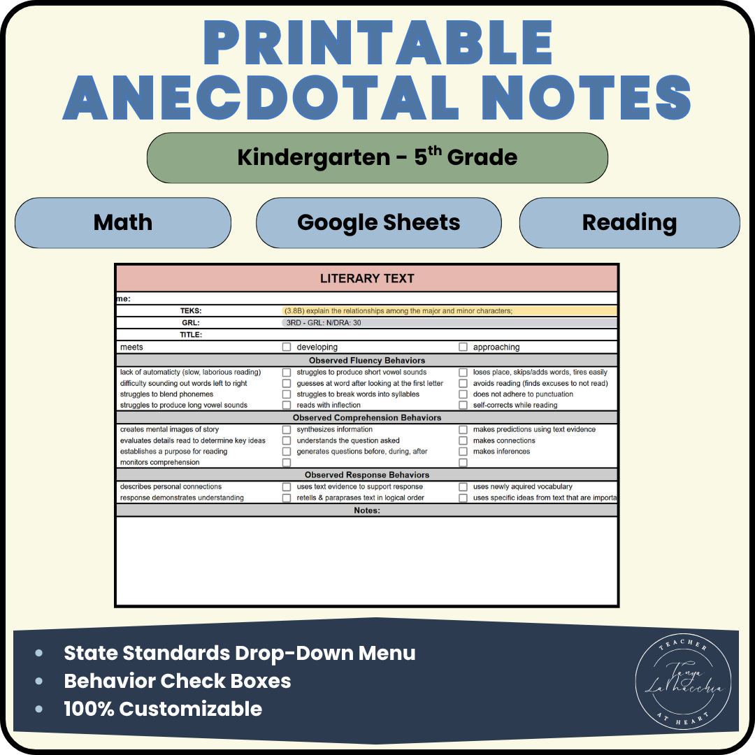 Printable Anecdotal Notes