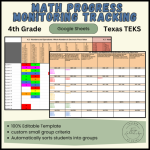 4th Grade Math Progress Monitoring Texas TEKS Cover