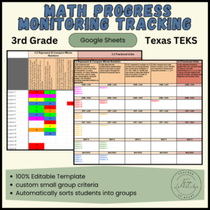 3rd Grade Math Progress Monitoring Texas TEKS Cover