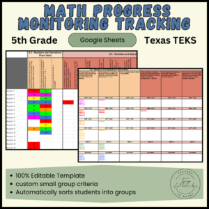 5th Grade Math Progress Monitoring Texas TEKS Cover