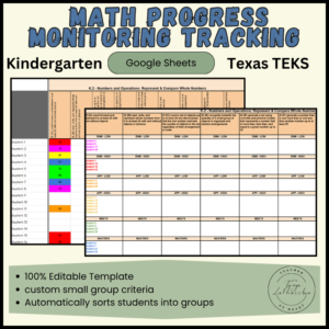 Kindergarten Math Progress Monitoring Tracking Sheet | Small Group Planning | Texas TEKS