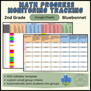 2nd Grade Bluebonnet Math Progress Monitoring Tracking Sheet | Small Groups
