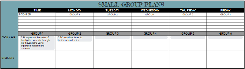 SMALL GROUP LESSON PLANS