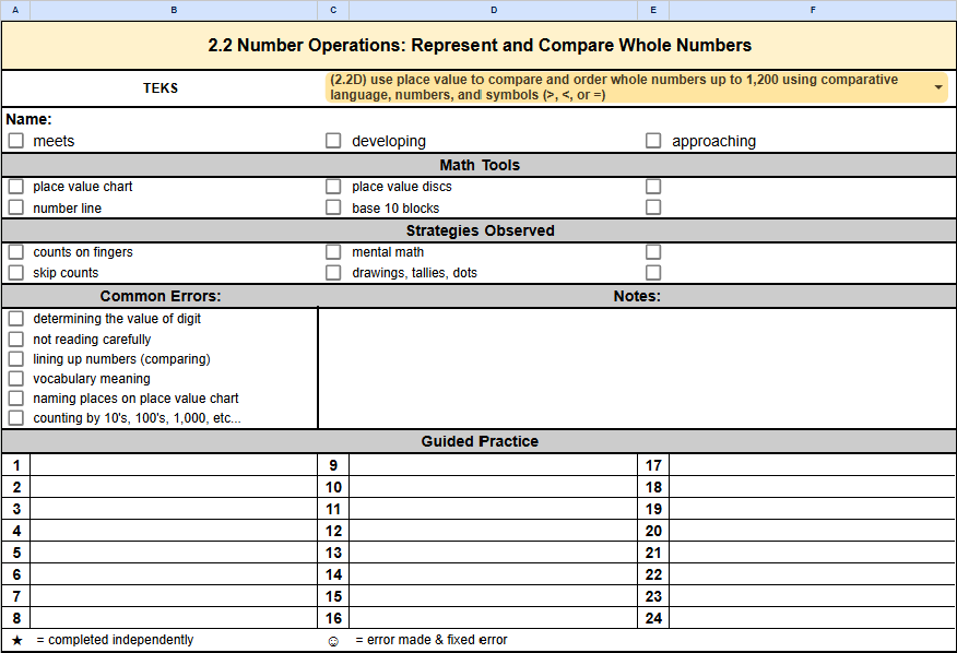 2nd Grade Math Anecdotal Notes Template | Google Sheets | Texas TEKS - Image 2